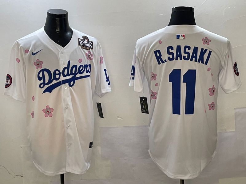Men Los Angeles Dodgers 11 R.Sasaki White Sakura Edition 2025 Nike MLB Jersey style 3
